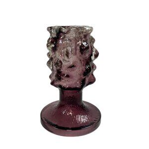 Hand BlownModernist glass candle holder Kaj Blomqvist Finnish brutalist purple c